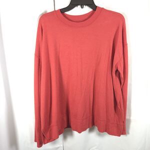 Lucky Brand Womens Large Red Crew Neck Stretch Pullover Long Sleeve Sweater